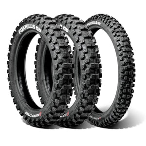 Plews Tyres | Hard Pack 3pc Set | MX3 FOXHILLS GP 1 Front & 2 Rear Motocross Tire Bundle - 3/4 view