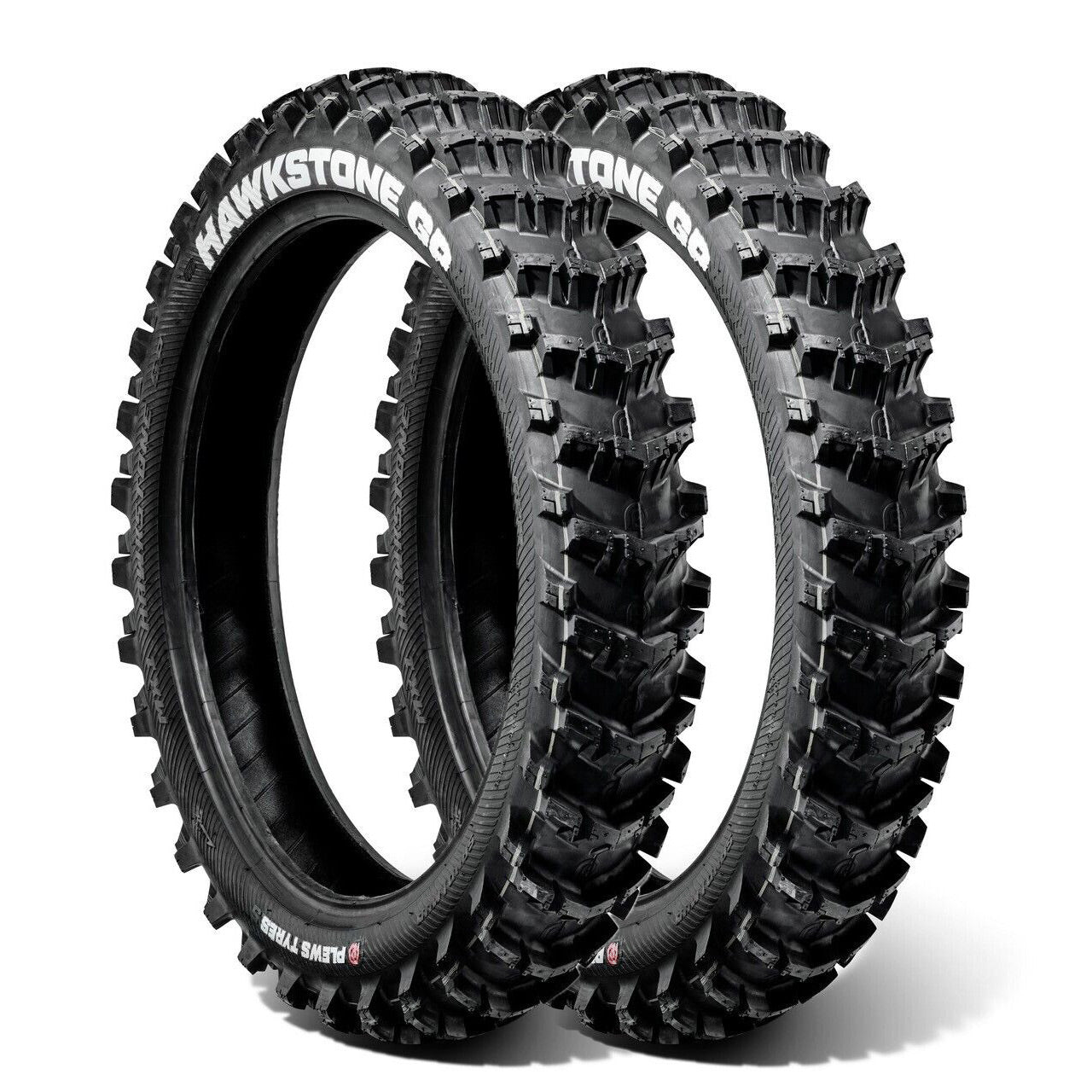 Plews Tyres | Sand/Mud Double Rear | Two MX1 HAWKSTONE GP Rear Motocross Paddle Tire Bundle - 3/4 view